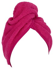 Rosa Handtuchturban aus Frottee, seitliche Perspektive