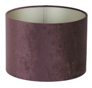 Zylindrischer Lampenschirm aus violettem Stoff, seitliche Perspektive