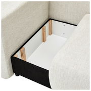 Innenansicht eines Recamiere-Sofas mit Stauraum, von oben betrachtet.