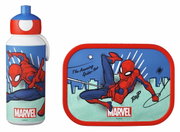 Spiderman-campusset bestaande uit een drinkfles en een broodtrommel, vooraanzicht