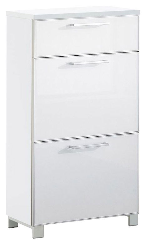 VOSS Schuhschrank schmal SANTINA Schmaler, weißer Schuhschrank mit drei Klappen, frontal abgebildet.