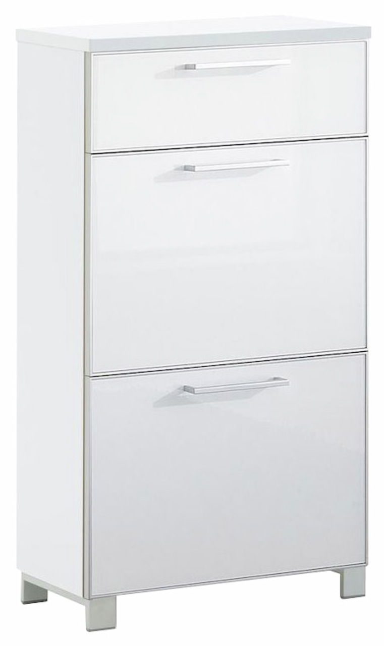 VOSS Schuhschrank schmal SANTINA Schmaler, weißer Schuhschrank mit drei Klappen, frontal abgebildet.