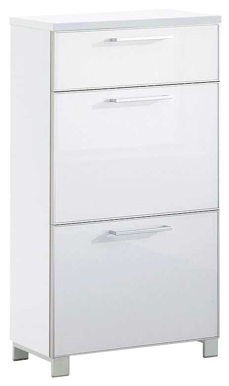 VOSS Schuhschrank schmal SANTINA Schmaler, weißer Schuhschrank mit drei Klappen, frontal abgebildet.