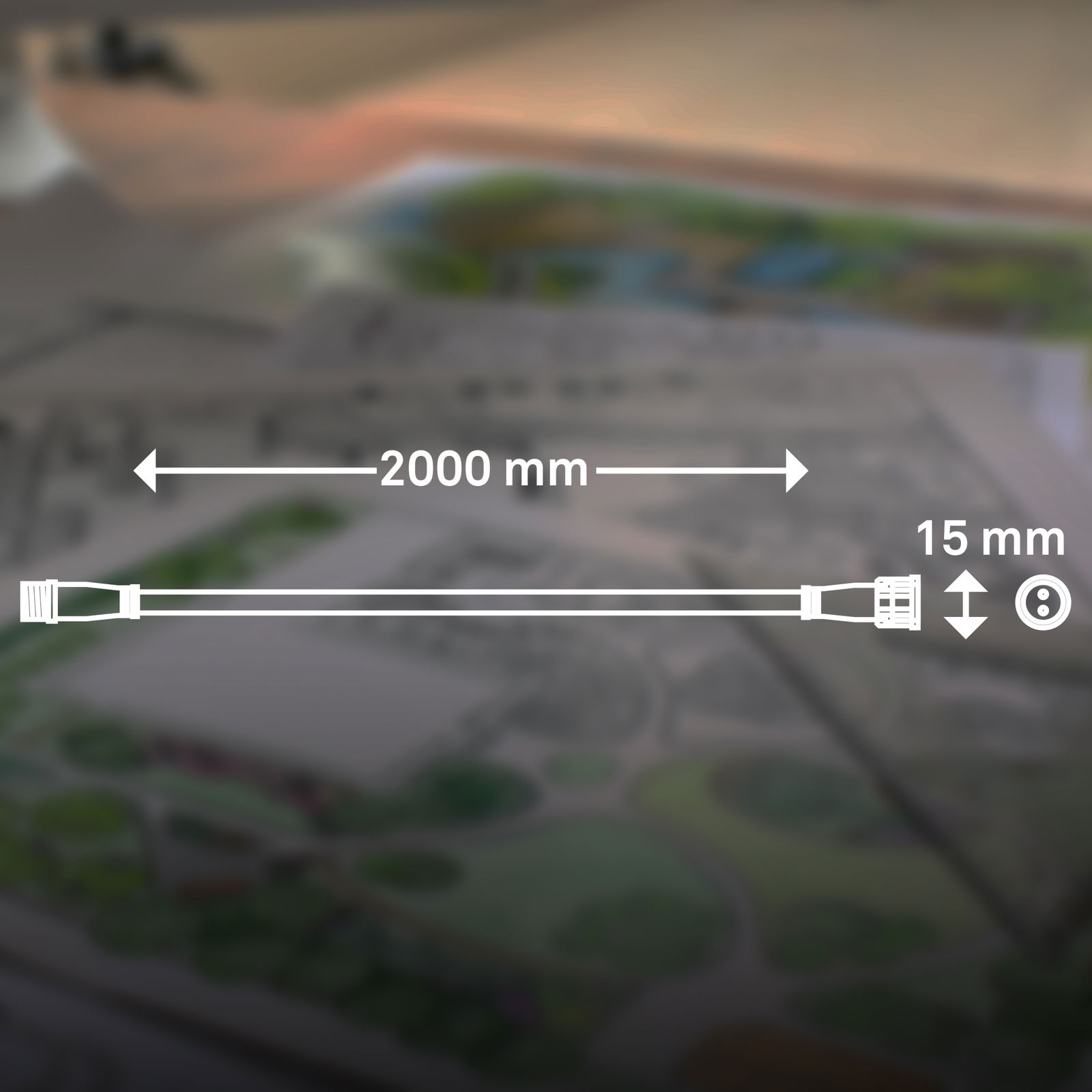 Verlängerungskabel 3er Set, 2000 mm Länge, 15 mm Durchmesser, seitliche Ansicht