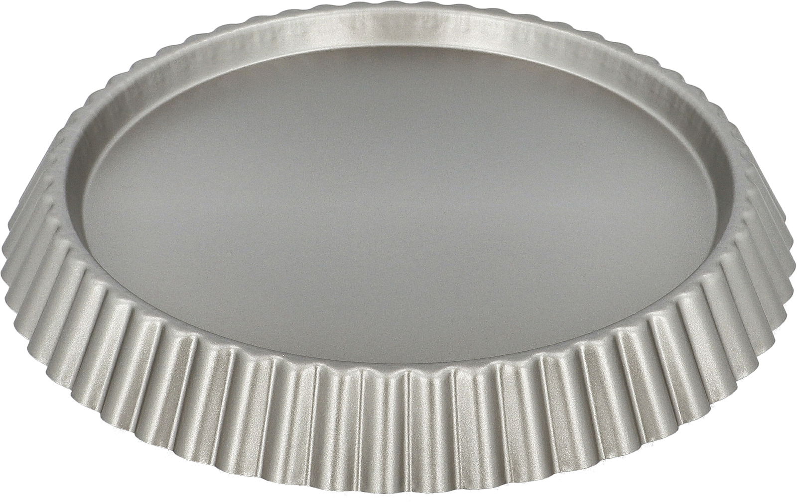 Silberne Obstbodenform mit geriffeltem Rand, Draufsicht