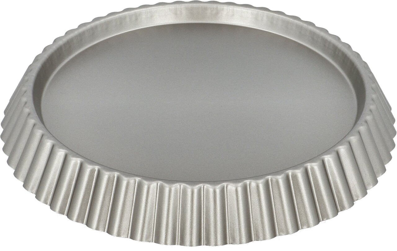 Silberne Obstbodenform mit geriffeltem Rand, Draufsicht