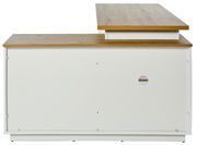 Eck-Schreibtisch in Holzoptik und Weiß, Ansicht von hinten