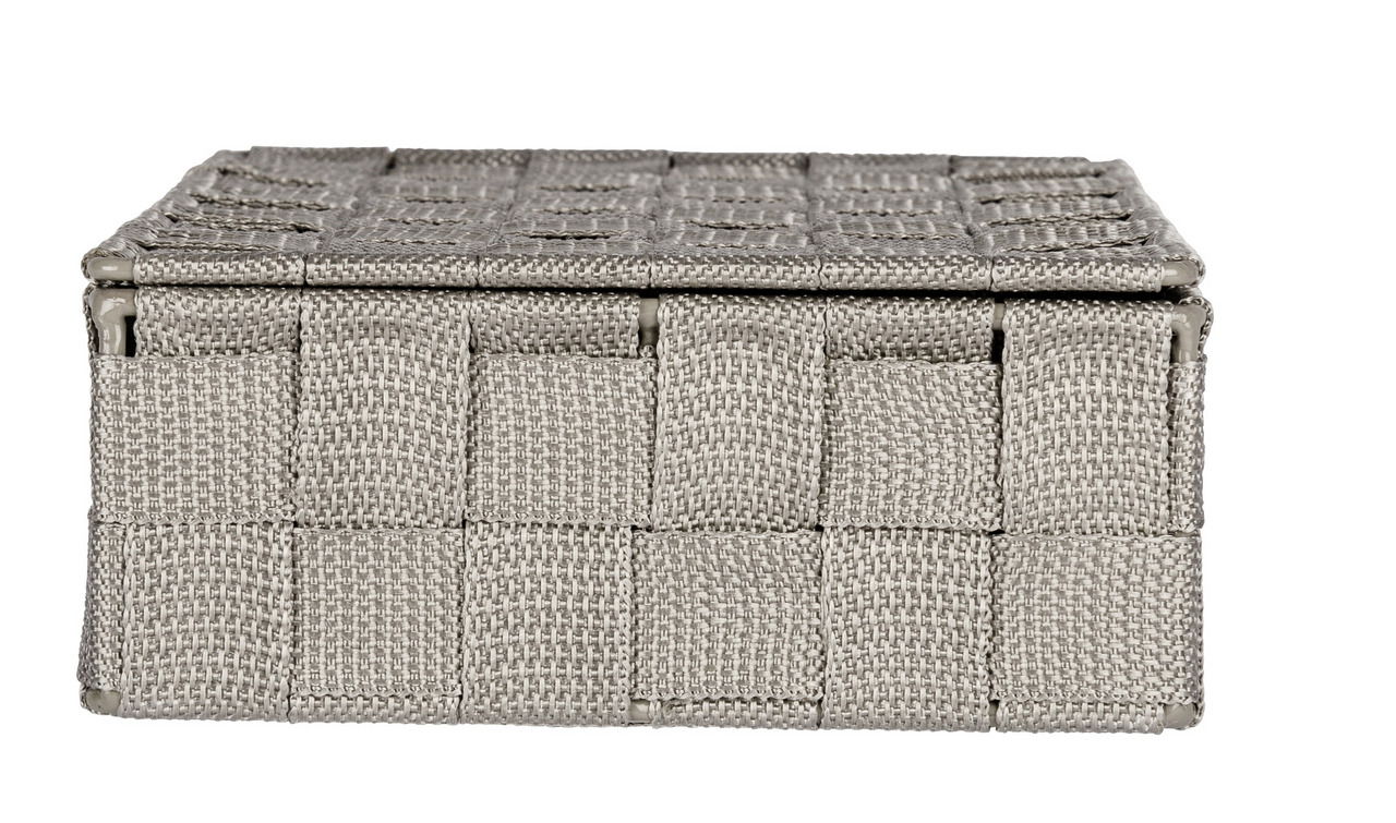 Rechteckiger Badorganizer aus grauem, gewebtem Material, Vorderansicht