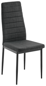 Moderner grauer Stuhl mit gepolsterter Sitzfläche und Rückenlehne, seitliche Perspektive