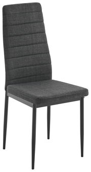 Moderner grauer Stuhl mit gepolsterter Sitzfläche und Rückenlehne, seitliche Perspektive