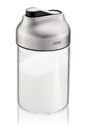Zucker- oder Milchdosierer aus Glas mit Edelstahlverschluss, seitliche Perspektive