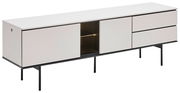 Modernes TV-Lowboard in Weiß mit schwarzem Gestell, seitliche Perspektive