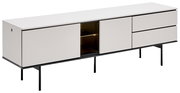 Modernes TV-Lowboard in Weiß mit schwarzem Gestell, seitliche Perspektive