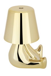 Goldene Akku-Tischleuchte in moderner Form, seitliche Perspektive