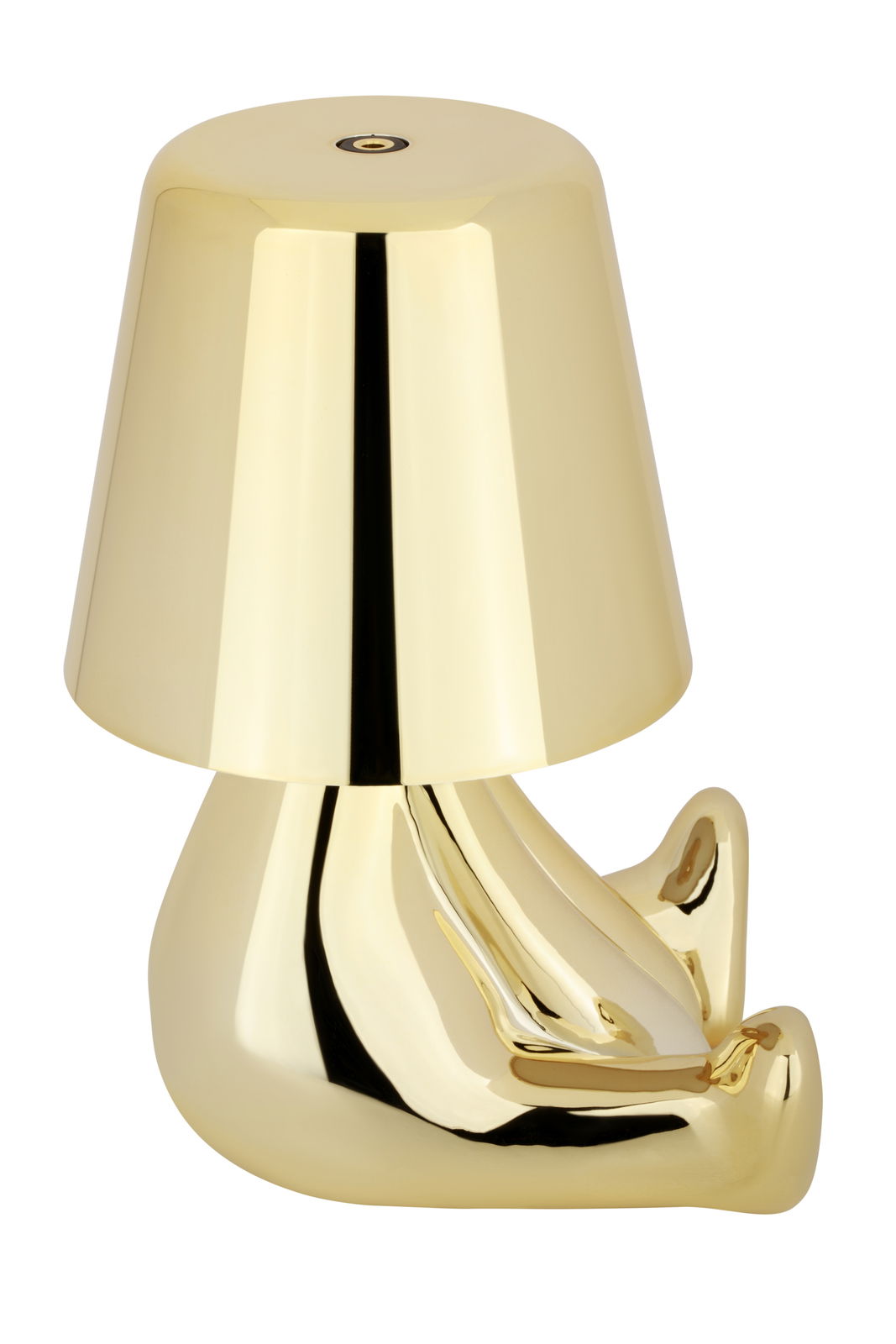 Goldene Akku-Tischleuchte in moderner Form, seitliche Perspektive