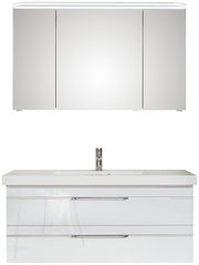 Modern badkamermeubel met spiegelkast en wastafel, vooraanzicht
