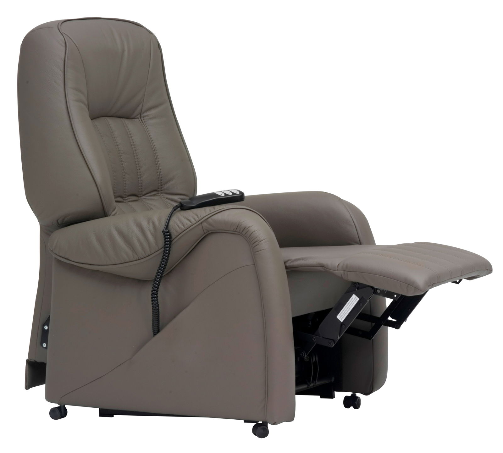 Bequemer brauner Fernsehsessel mit verstellbarer Fußstütze, seitlicher Perspektive