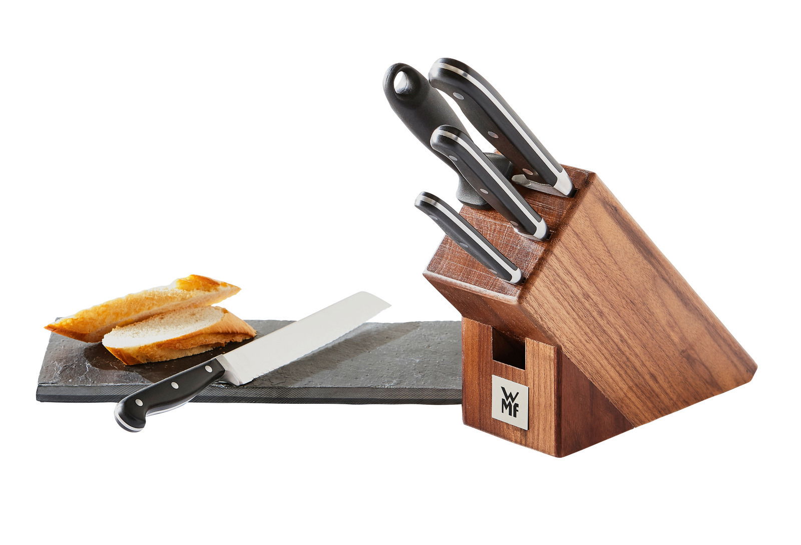 Messerblock Spitzenklasse 6-teilig mit Holzblock und verschiedenen Messern, seitliche Perspektive