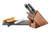 Messerblock Spitzenklasse 6-teilig mit Holzblock und verschiedenen Messern, seitliche Perspektive