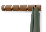 Wandgarderobe aus Holz mit Metallakzenten, frontal abgebildet, mit einem grünen Tuch an einem Haken.