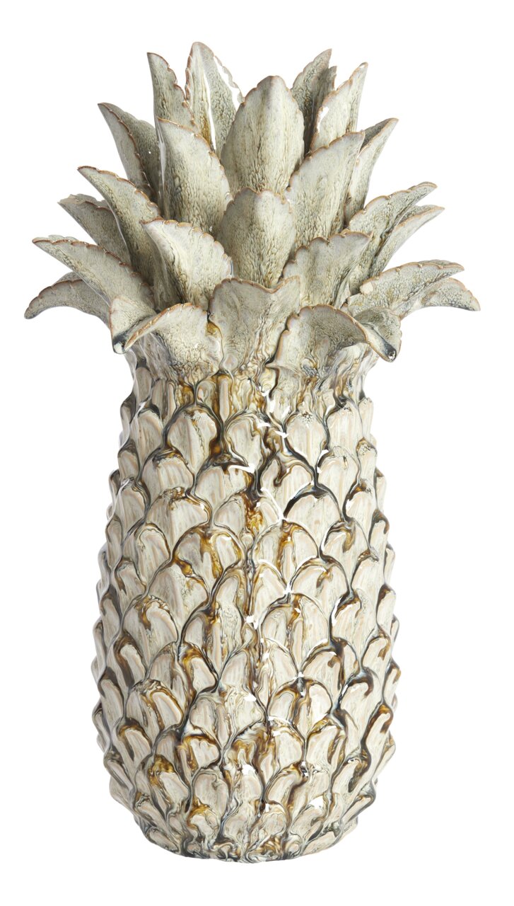 Dekoratives Ananas-Ornament aus Keramik in natürlicher Farbgebung, Frontalansicht