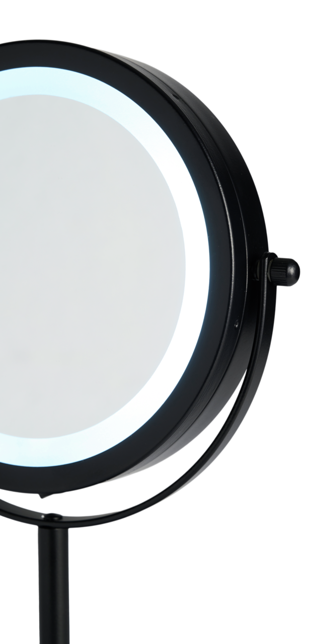 Runder Schminkspiegel mit Beleuchtung, seitliche Perspektive