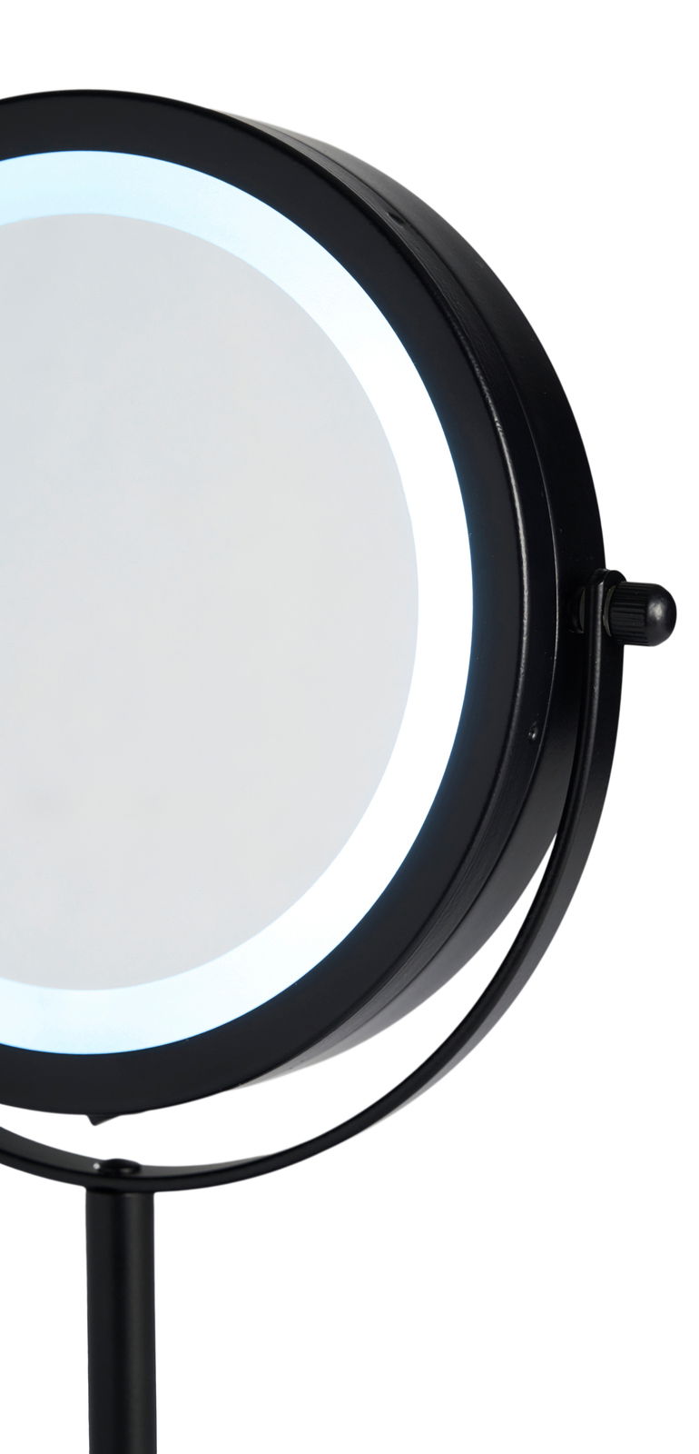 Runder Schminkspiegel mit Beleuchtung, seitliche Perspektive