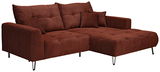 Braunes Ecksofa mit Ottomane rechts, aus gestepptem Stoff, seitliche Perspektive