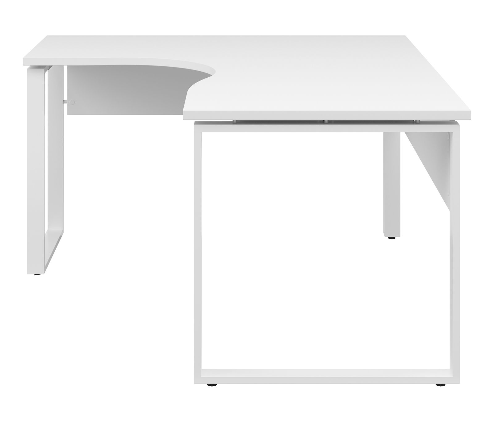 Weißer L-förmiger Eckschreibtisch CONNECT von Voleo, seitliche Perspektive