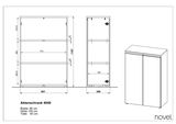 Aktenschrank 4040 mit den Maßen 80 cm Breite, 120 cm Höhe und 40 cm Tiefe, dargestellt in einer technischen Zeichnung mit Vorder-, Seiten- und perspektivischer Ansicht.