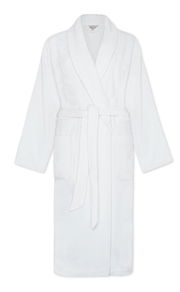 Weißer Bademantel mit Schalkragen und Gürtel, Vorderansicht