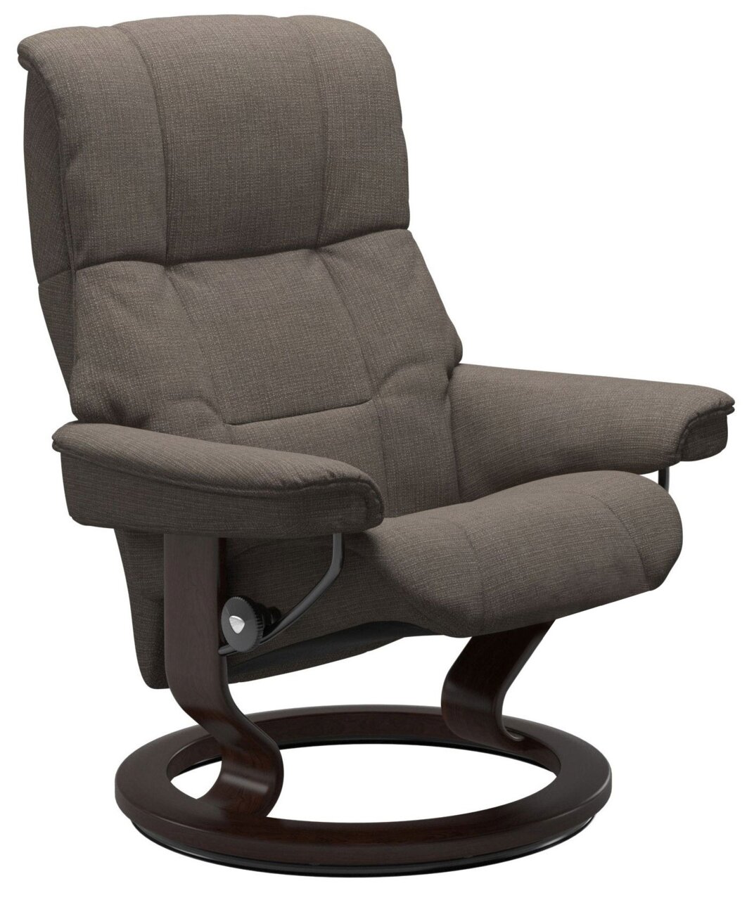 Stressless Fauteuil RENO Bequemer Stressless Einzelsessel RENO in braunem Stoffbezug mit dunklem Holzgestell, seitliche Perspektive