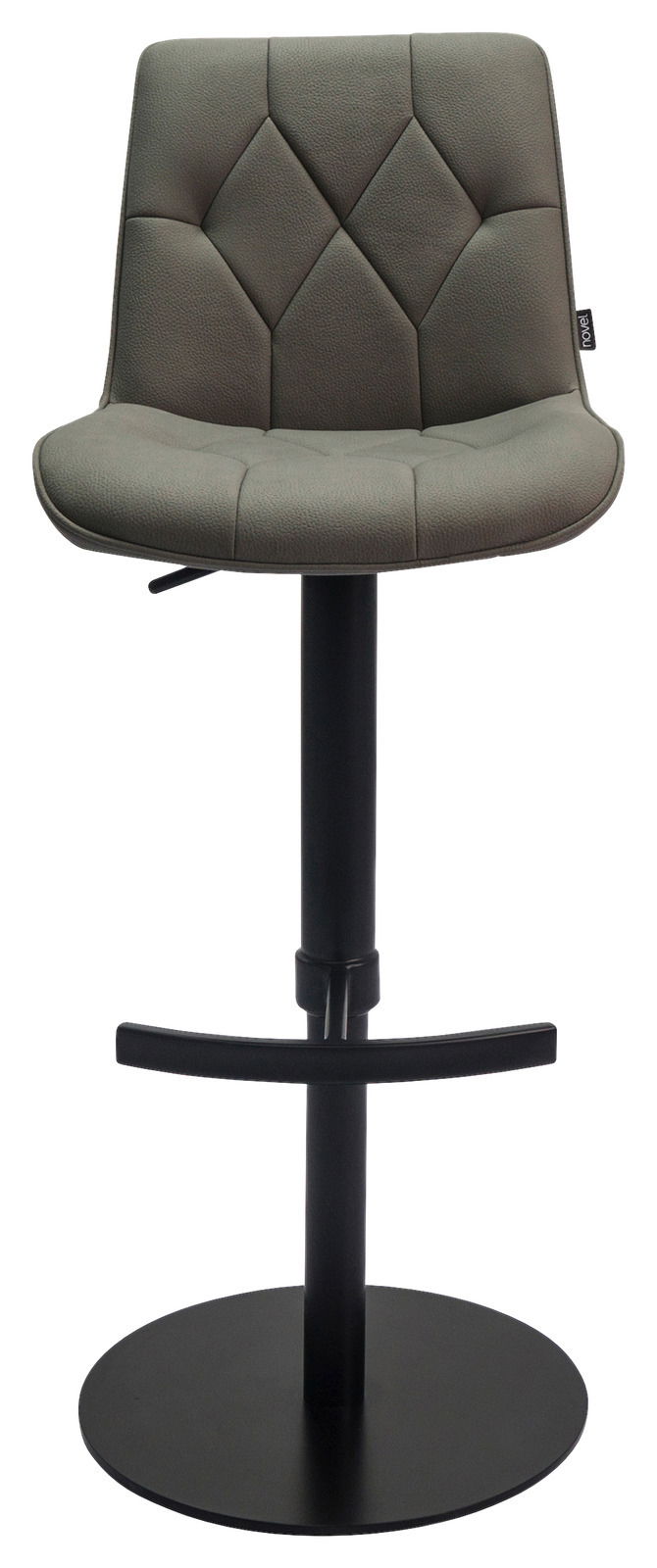 Barhocker Novel HENRY in Frontalansicht mit gepolsterter Rückenlehne und schwarzem Standfuß.