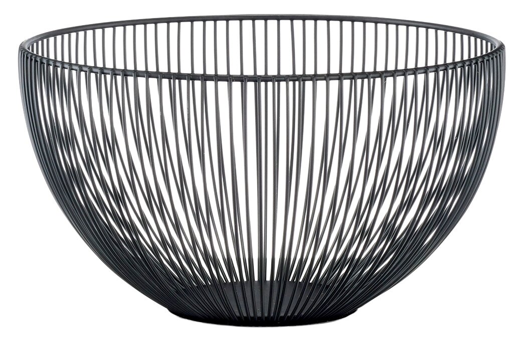 Moderner Obstkorb aus Metall mit einem Durchmesser von 25,5 cm, seitliche Perspektive.