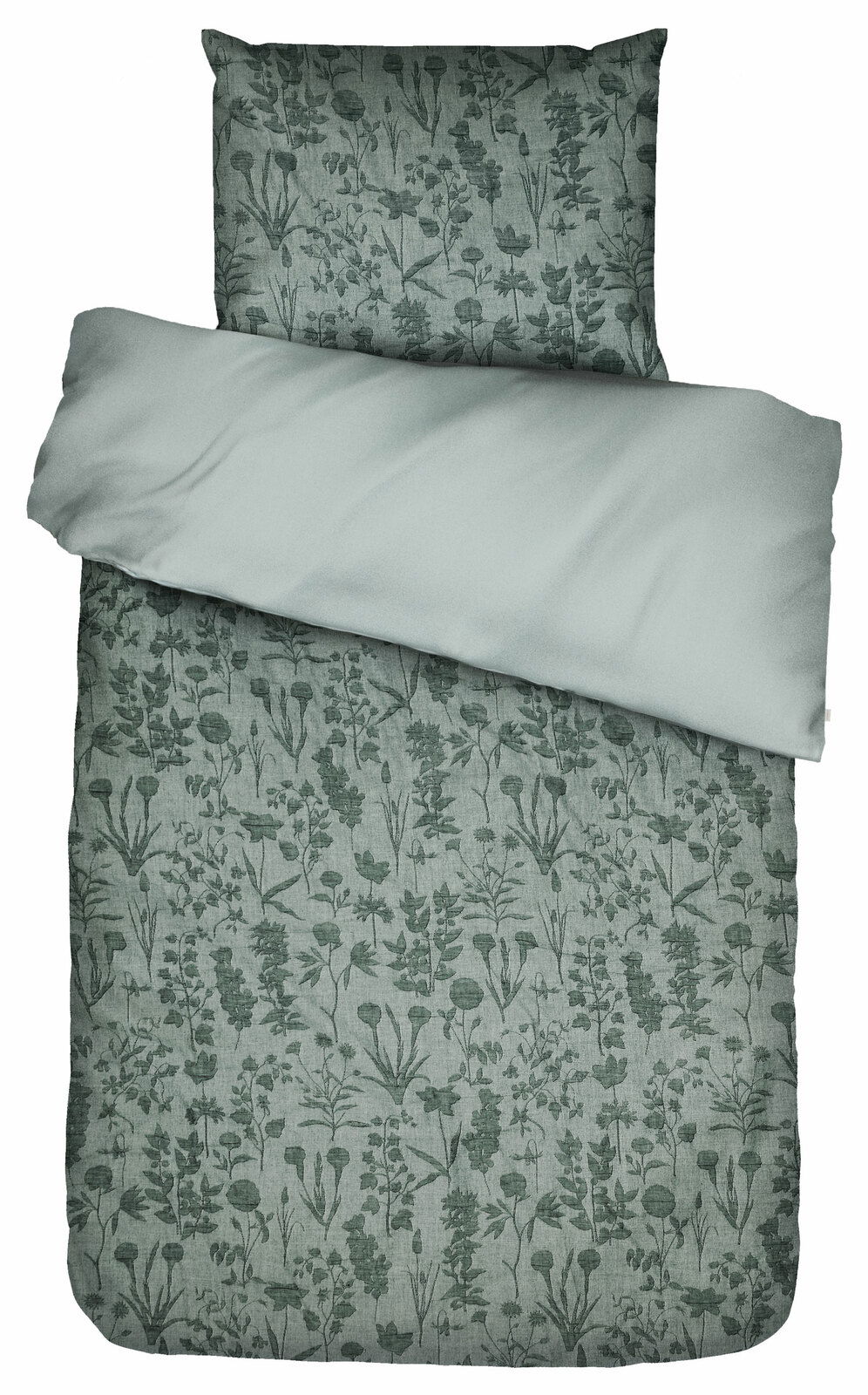 Bettwäsche-Set mit floralem Muster in Grüntönen, Draufsicht