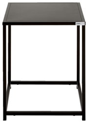 Moderner schwarzer Beistelltisch aus Metall, frontal betrachtet.