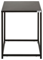 Moderner schwarzer Beistelltisch aus Metall, frontal betrachtet.