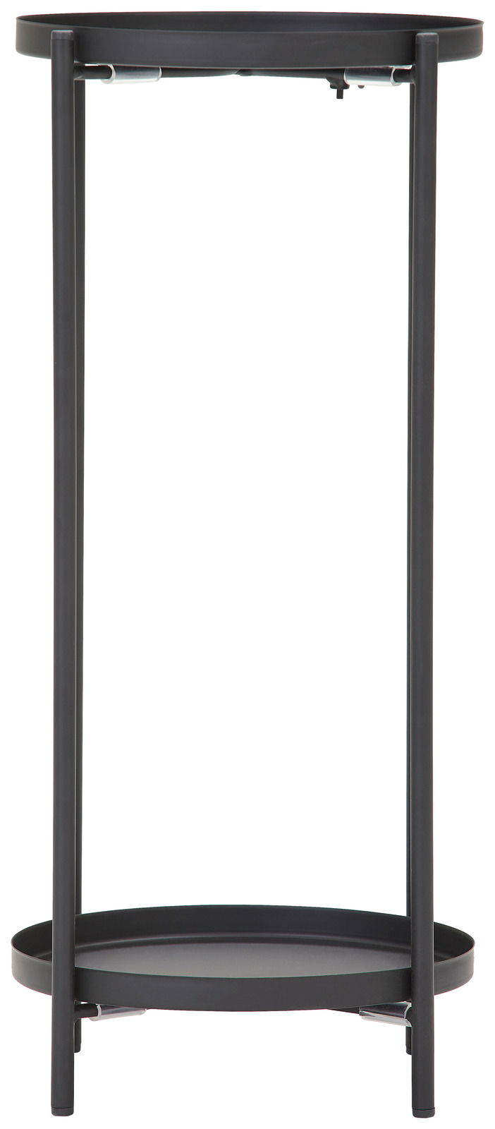 Schwarze Blumensäule oder Beistelltisch aus Metall, frontal fotografiert