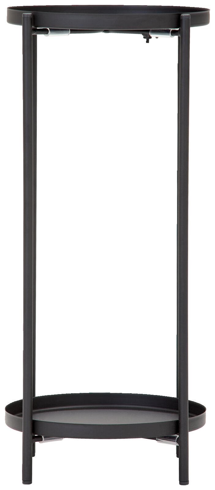Schwarze Blumensäule oder Beistelltisch aus Metall, frontal fotografiert