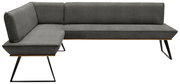Graue Eckbank mit modernem Design, Metallbeinen und Polsterung, seitliche Perspektive