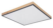 Moderne quadratische Deckenleuchte mit Holzrahmen, seitliche Perspektive