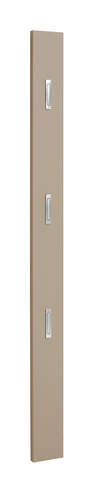 Beige Garderobenleiste mit drei Haken, seitliche Perspektive