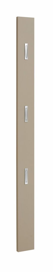 Beige Garderobenleiste mit drei Haken, seitliche Perspektive
