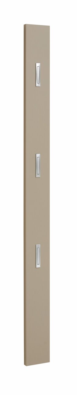 Beige Garderobenleiste mit drei Haken, seitliche Perspektive