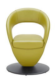 Moderner grüner Sessel mit runder Basis, Frontalansicht