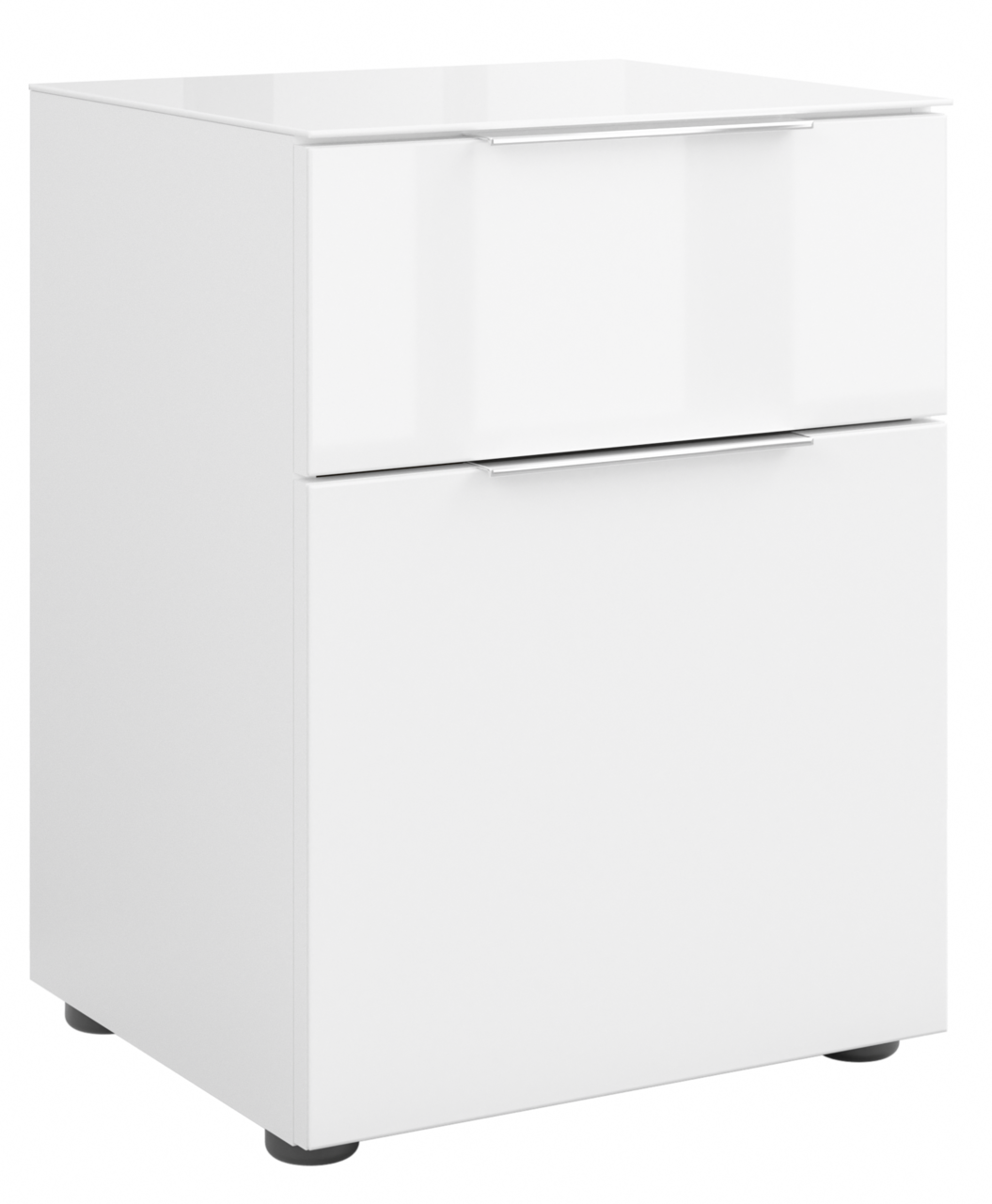 Novel Nachtkommode STYLE Weiße Nachtkommode mit zwei Schubladen, seitliche Perspektive