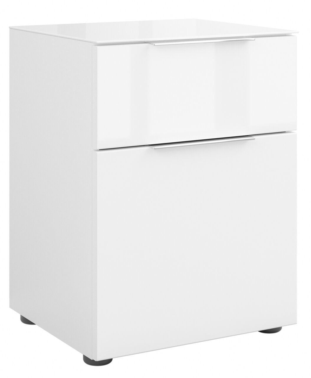 Novel Nachtkommode STYLE Weiße Nachtkommode mit zwei Schubladen, seitliche Perspektive