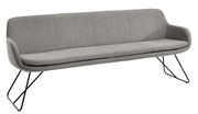 Graue Polsterbank mit modernem Design und Metallbeinen, seitliche Perspektive