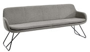 Graue Polsterbank mit modernem Design und Metallbeinen, seitliche Perspektive