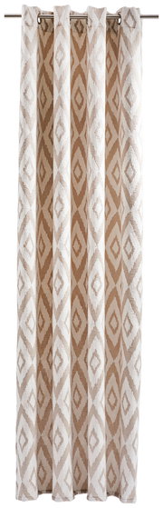 Ösenschal mit geometrischem Muster in Beige und Weiß, frontal aufgenommen.